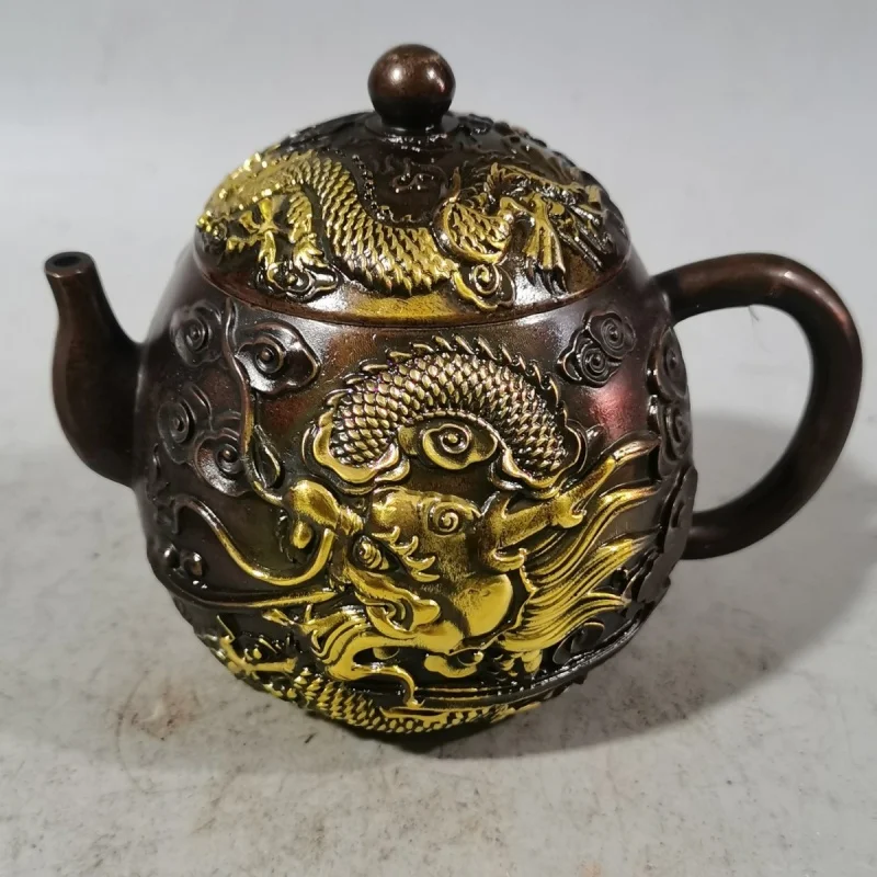 

Antique Pure Copper Gilding Xianglong Copper Pot Decoration Creative Tea Kettle Home Crafts Living Room Decorations Old Goods De