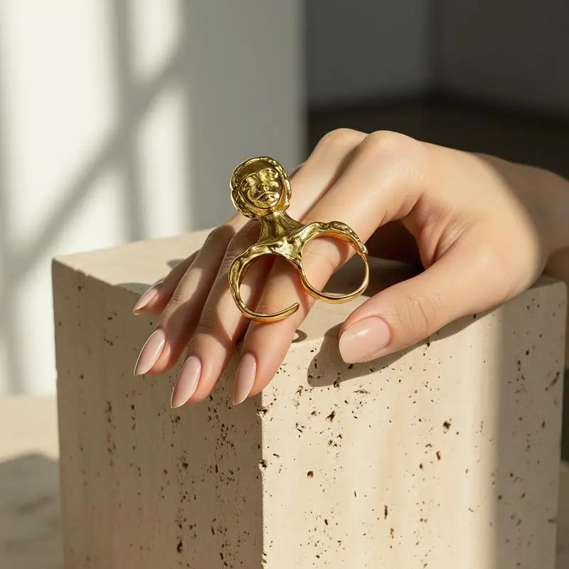 Romantic Standing Double-Ring Face Portrait Ring 1Pcs Sweet Fashion Jewelry for Women Girls Confession Date Surprise Gift