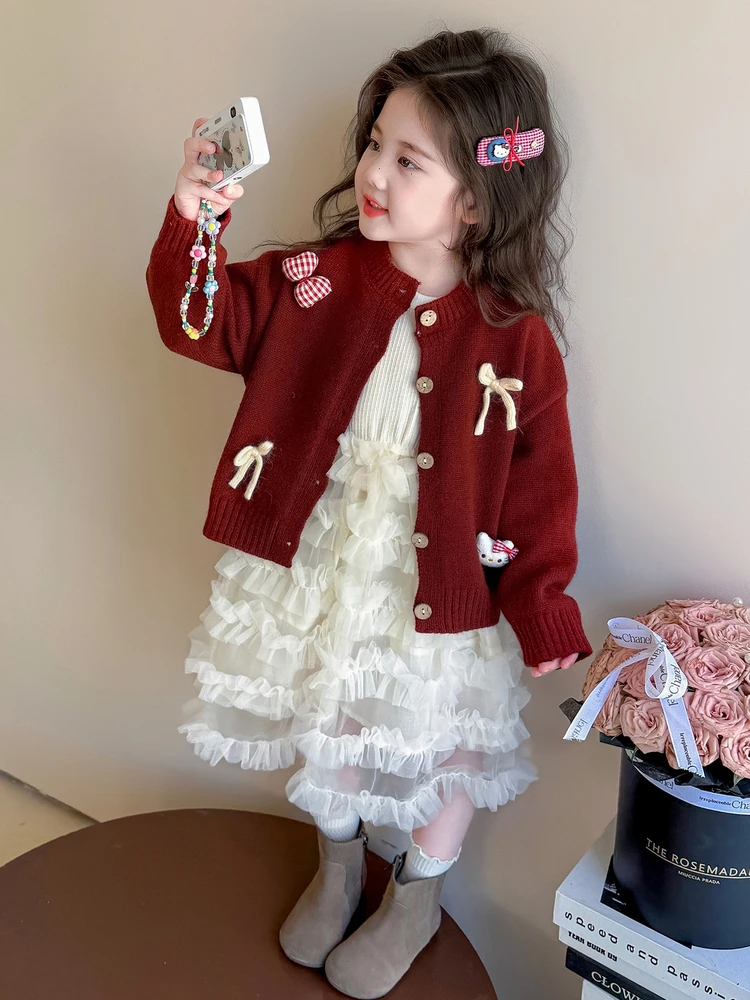 Meninas de malha aberta cardigan outono faion bebê camisola casaco das crianças outono camisola de malha thi quente longo sve redondo ne