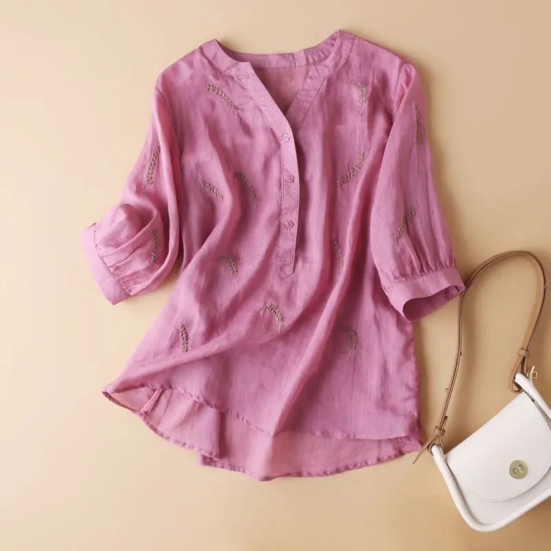Camicetta senza maniche in lino di cotone Donna Estate Nuovo pullover ampio con stampa
