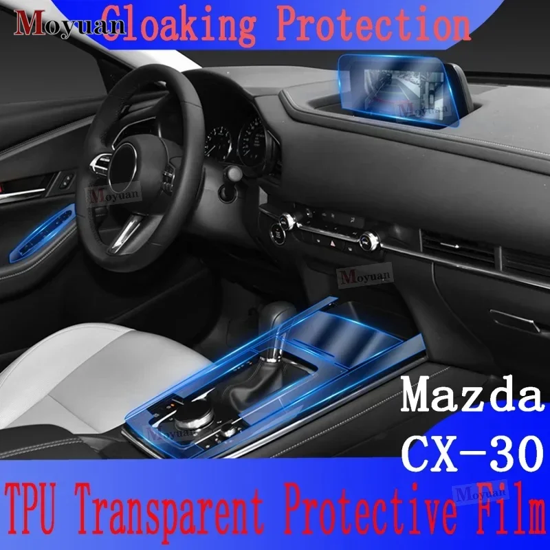 For Mazda CX30 2020 Navigation Center Console Gear Panel Screen TPU Car Interior Protective Film Anti-Scratch Repair Sticker