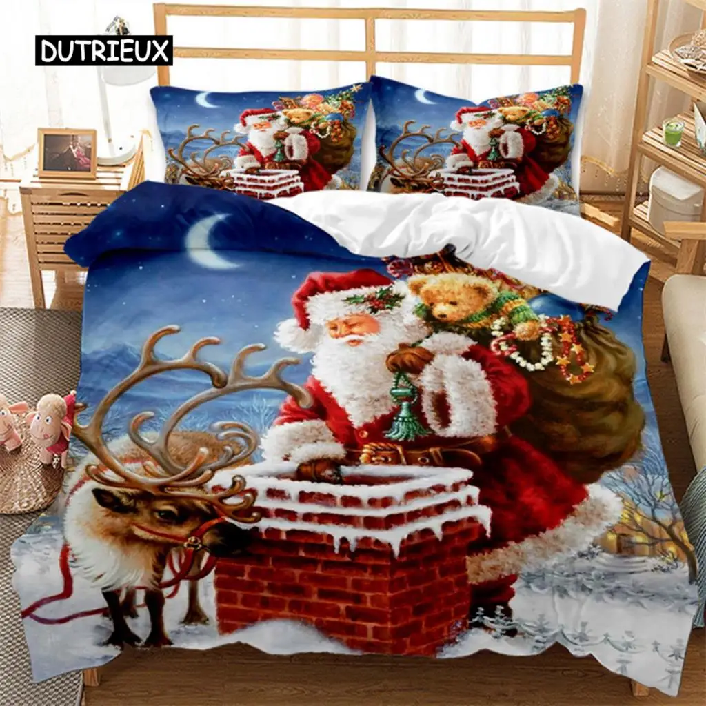 

Merry Christmas Duvet Cover Santa Claus Snowman Bedding Set Microfiber 2/3pcs Cartoon Comforter Cover Holiday Gifts Decor Kids