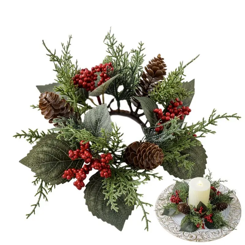 

25CM Christmas Candle Holder Wreath Centerpiece Decoration Garland Ring Candle Holder Wreath Reusable Ornament For Party