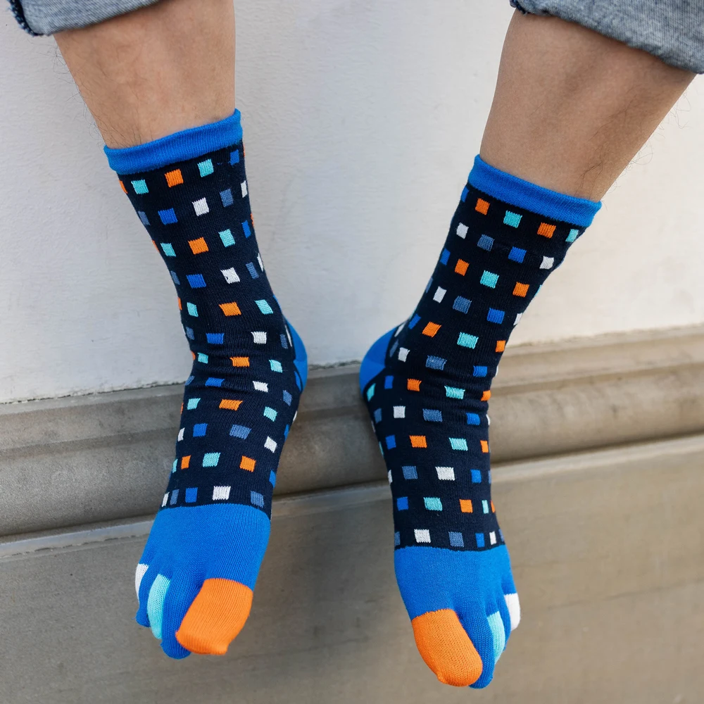 1 Pairs Pure Cotton Man Split Toe Socks Fashion Colorful Polka Dots Endurable Fitness Bike Run Outdoor Travel 5 Finger Socks