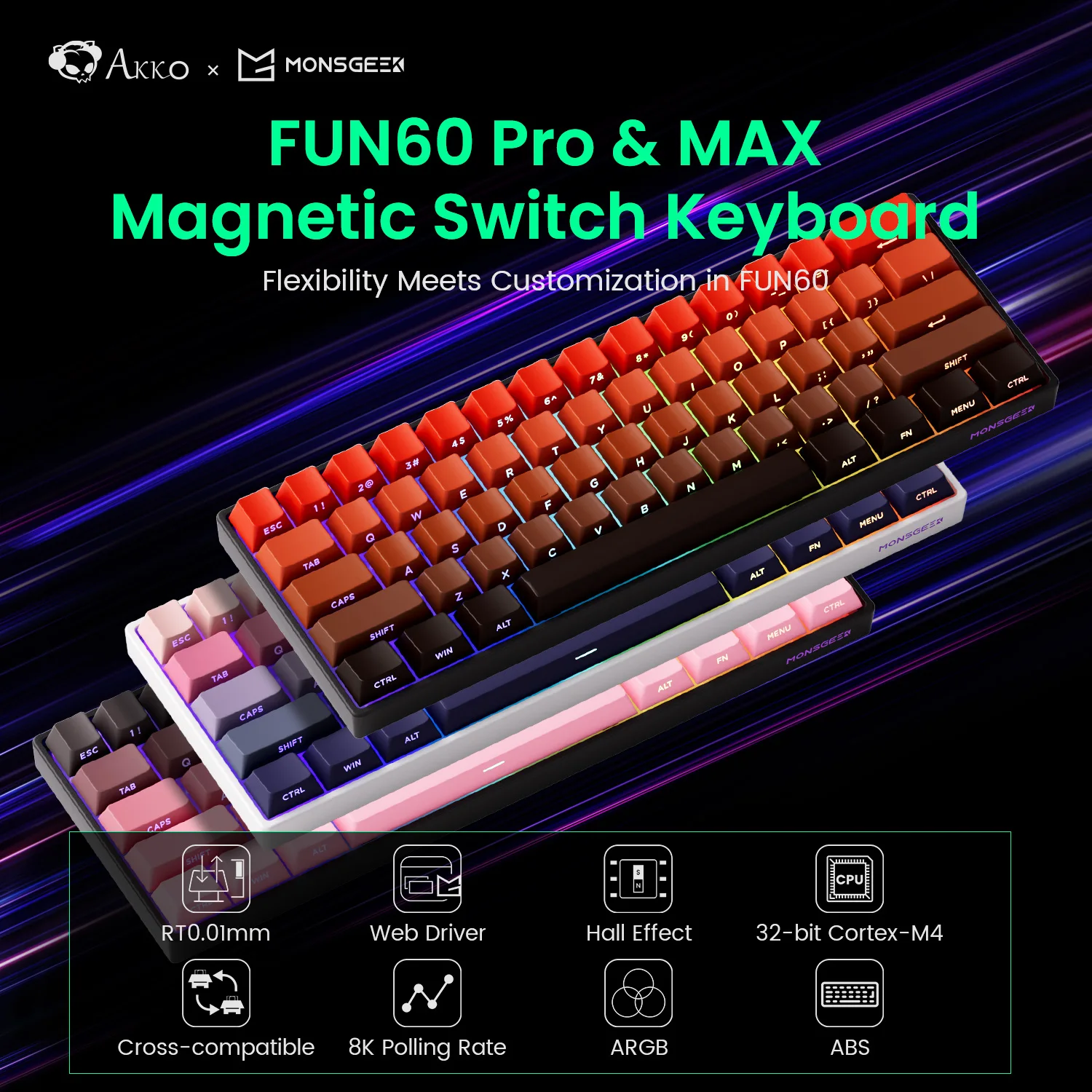 Akko MonsGeek FUN60 PRO&MAX HE Machanical Keyboard Magnetic Switch 60% Esports Gaming Keyboard Rapid Trigger 8K Custom Keyboard