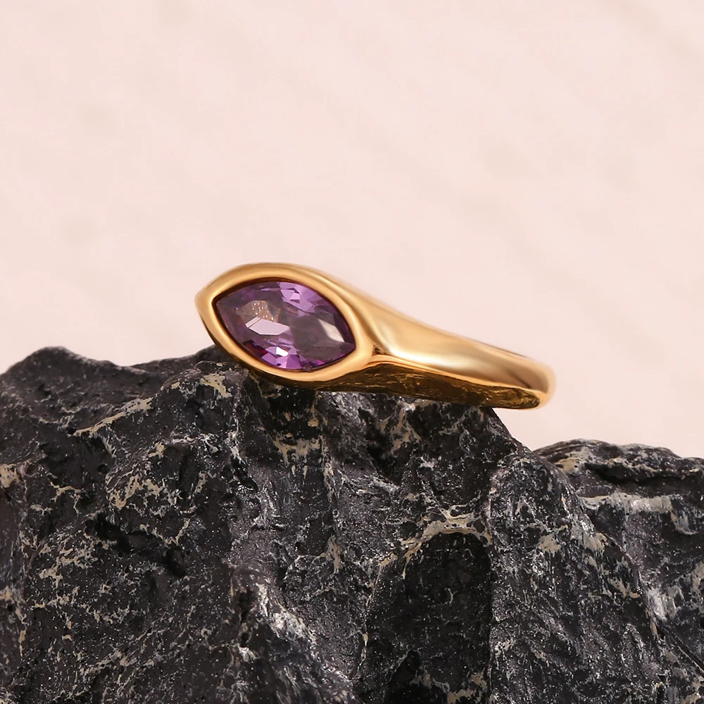 E.B.belle Pferdeauge-Zirkon-Dichtungsring, bunt, hypoallergen, 316L-Edelstahl, Dekoration, 18 Karat vergoldeter Schmuck – Detail 11