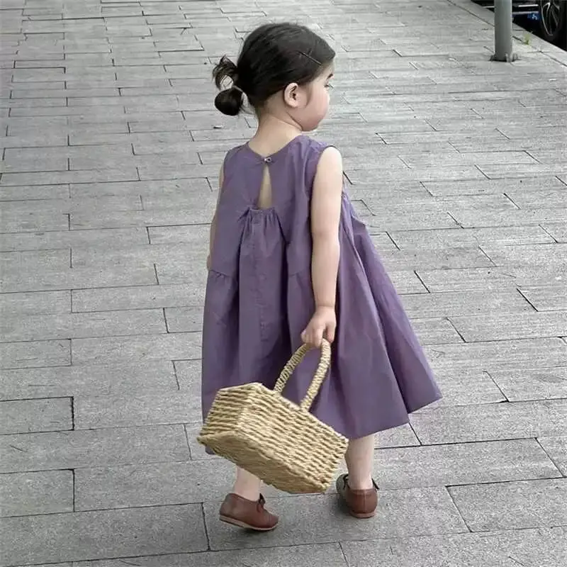 

Girls Dress Summer Temperament Purple Pure Cotton Long Skirt Baby Designable Purple Gentle Vest Skirt