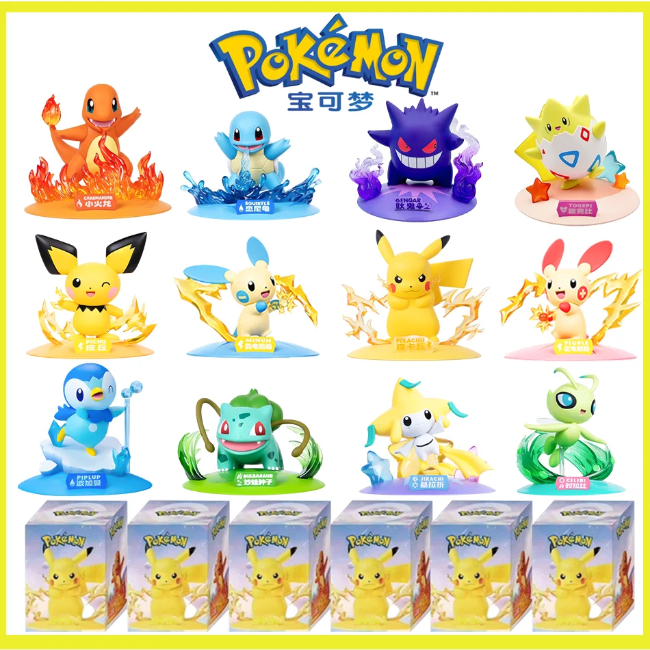 

12 Style Pokemon Action Dolls Pikachu Gengar Little Fire Dragon Anime Models Decoration Blind Box Toys Children's Gifts