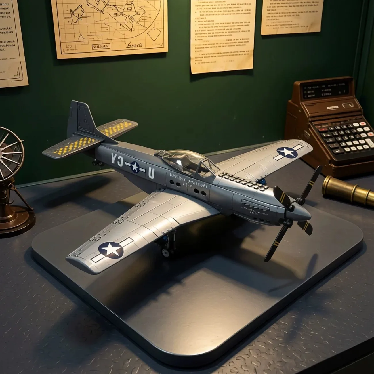 Image of P-51 Mustang Kampfjet-Bausatz, Zweiter Weltkrieg US-Militär Klassisches Kampfflugzeugmodell, 256 Teile, Militärisches Montage-Spielzeug, Dekoration, Geeignet für Jungen-Geburtstagsgeschenke,