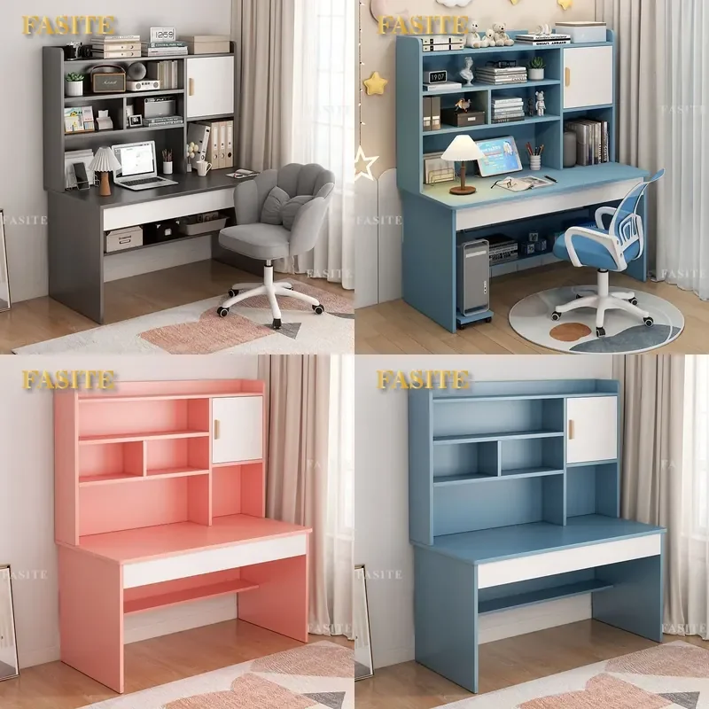 For Student Simple Bedroom Writing Desk with Bookshelf Integrated Table and Chair Set Home Study Furniture Space Saving