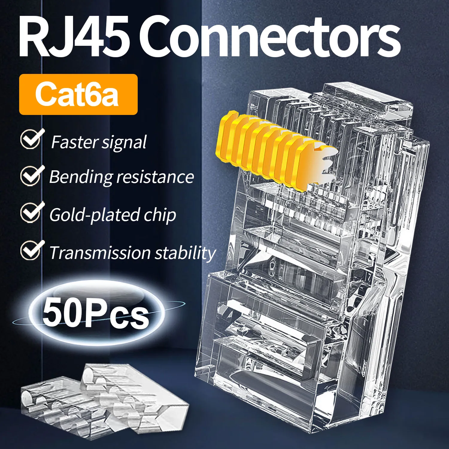 Cat6a RJ45 Connector 8P8C Modular Plug UTP Crimp Crystal Head 50Pcs Gold-plated Modularity For Ethernet Network Cable