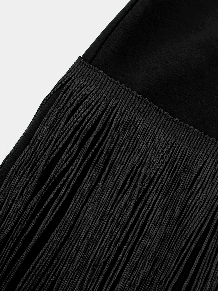 AOMEI Black Tassel Dresses Women Sexy V Neck Fringe Cocktail Event Party Outfits Sleeveless Summer Fashion Gowns for Ladies 2024