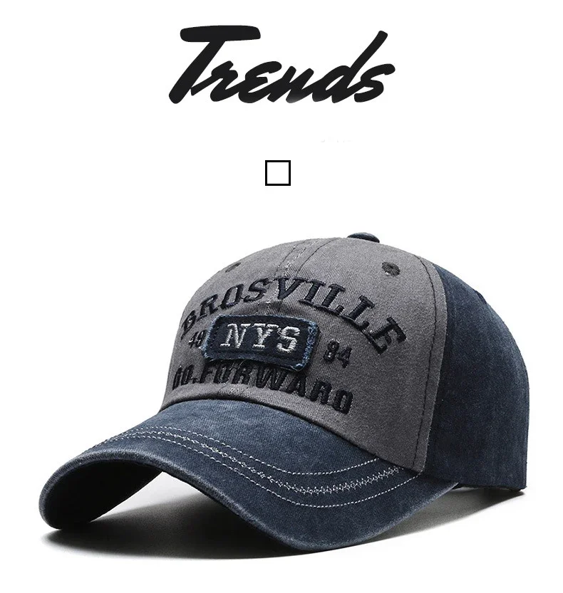 Europäische und amerikanische gewaschene Denim-Kappe mit alter gebogener Krempe, mit Alphabet bestickte Baseballkappe, Outdoor-Sonnenschutz-Sonnenschutzhut – Detail 1