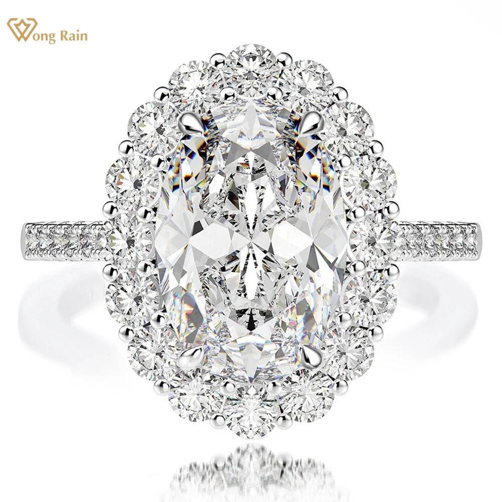 Wong Rain 925 Sterling Silver 3EX VVS1 Sparkling 8*12 MM Oval Cut Real Moissanite Diamond Ring Wedding Engagement Jewelry Gifts