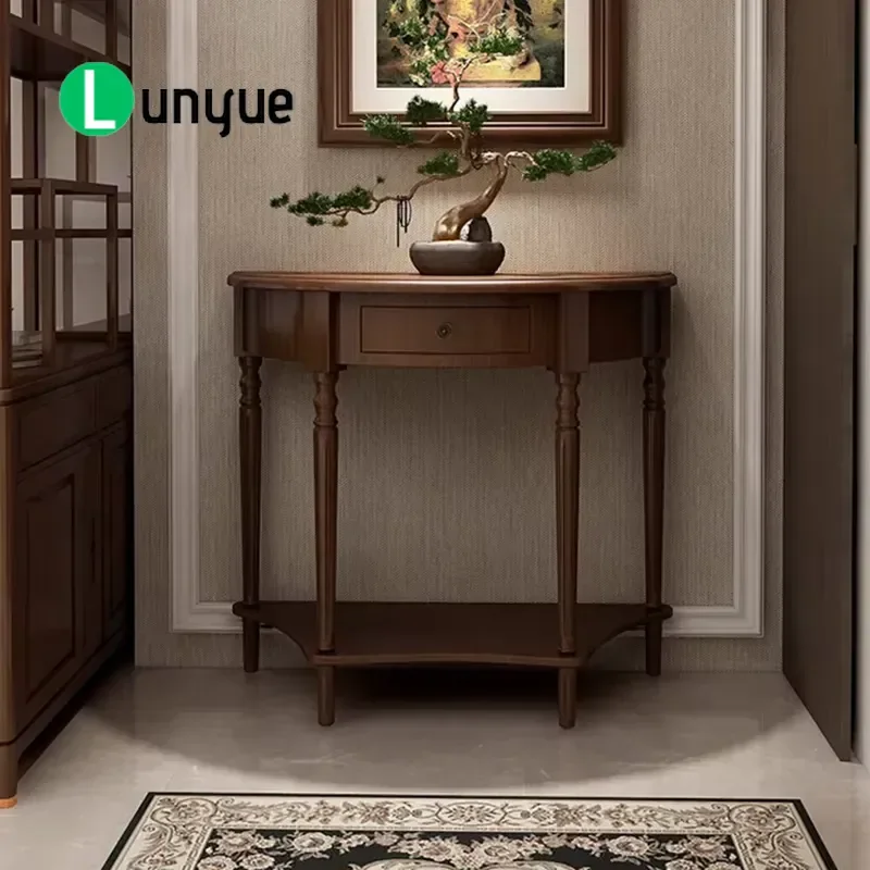 Rustic Console Table with Drawers Mid Century Retro French Elegant Small Entryway Table Solid Wood Living Room Furniture