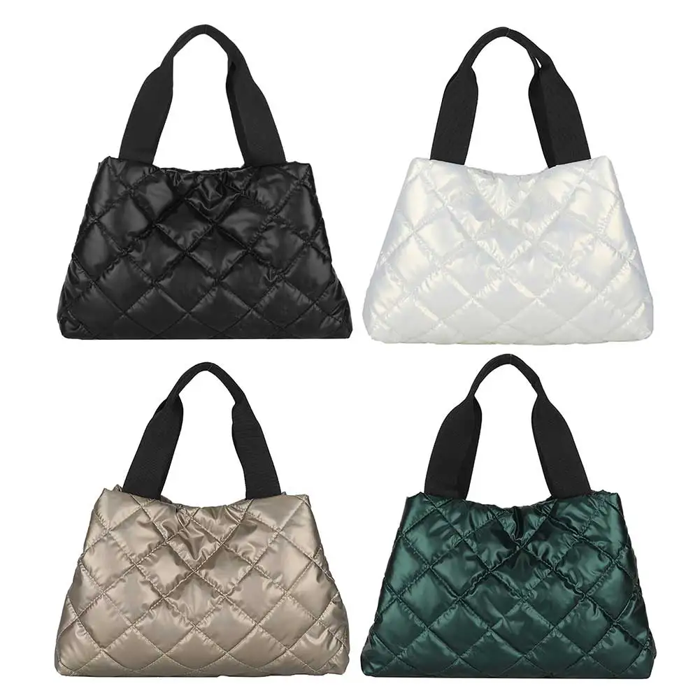 Women Quilted Hobo Handbag Large Capacity Tote Handbag Soft Solid Color Portable Cotton Girls Winter Bag