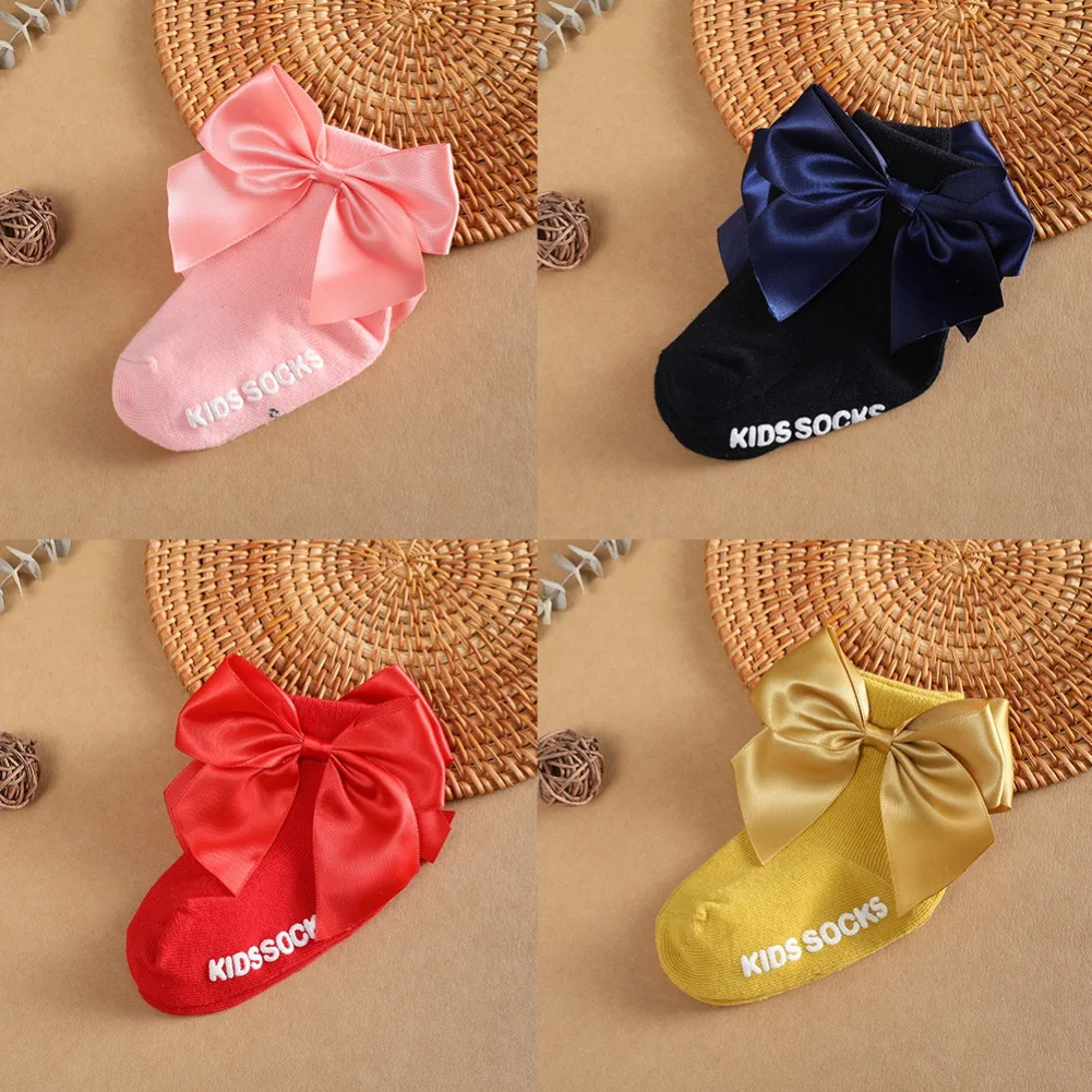 Newborn Baby Girls Sock Solid Color Bowknot Short Tube Socking Print Non Slip Floor Socks Infants Toddlers Walker Princess Sock