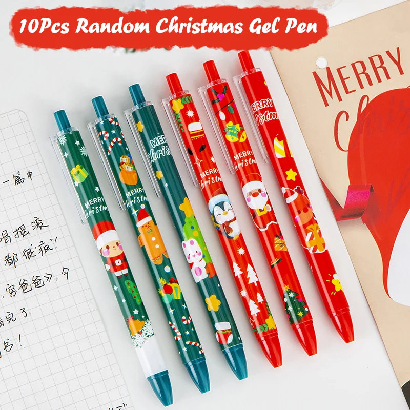 

10Pcs Creative Christmas Pressing Neutral Pen Cartoon Santa Claus Printed Signature Pens School Supplies Student Stationery