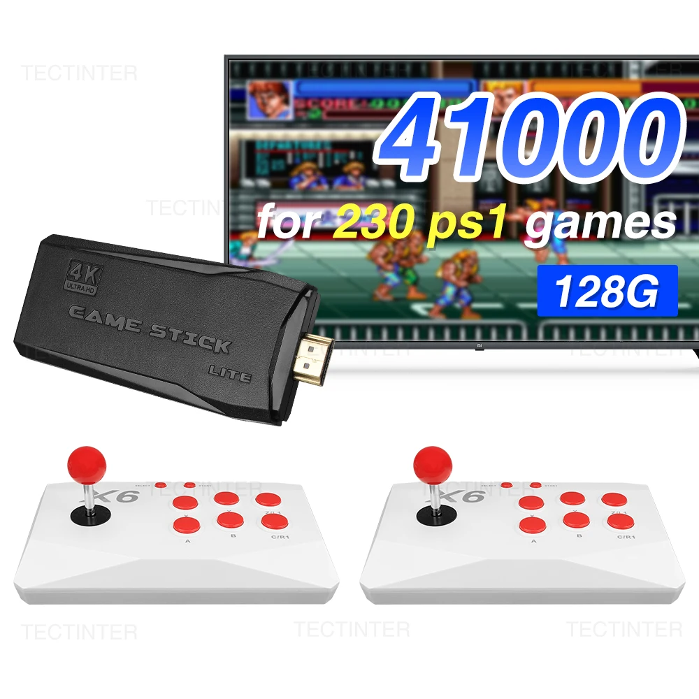 4K Game Stick Retro HD TV Video Game Console Arcade Keyboard Built-in 20000+ Games with Double Arcade Joysitck For ATARI/GBA/PS1 