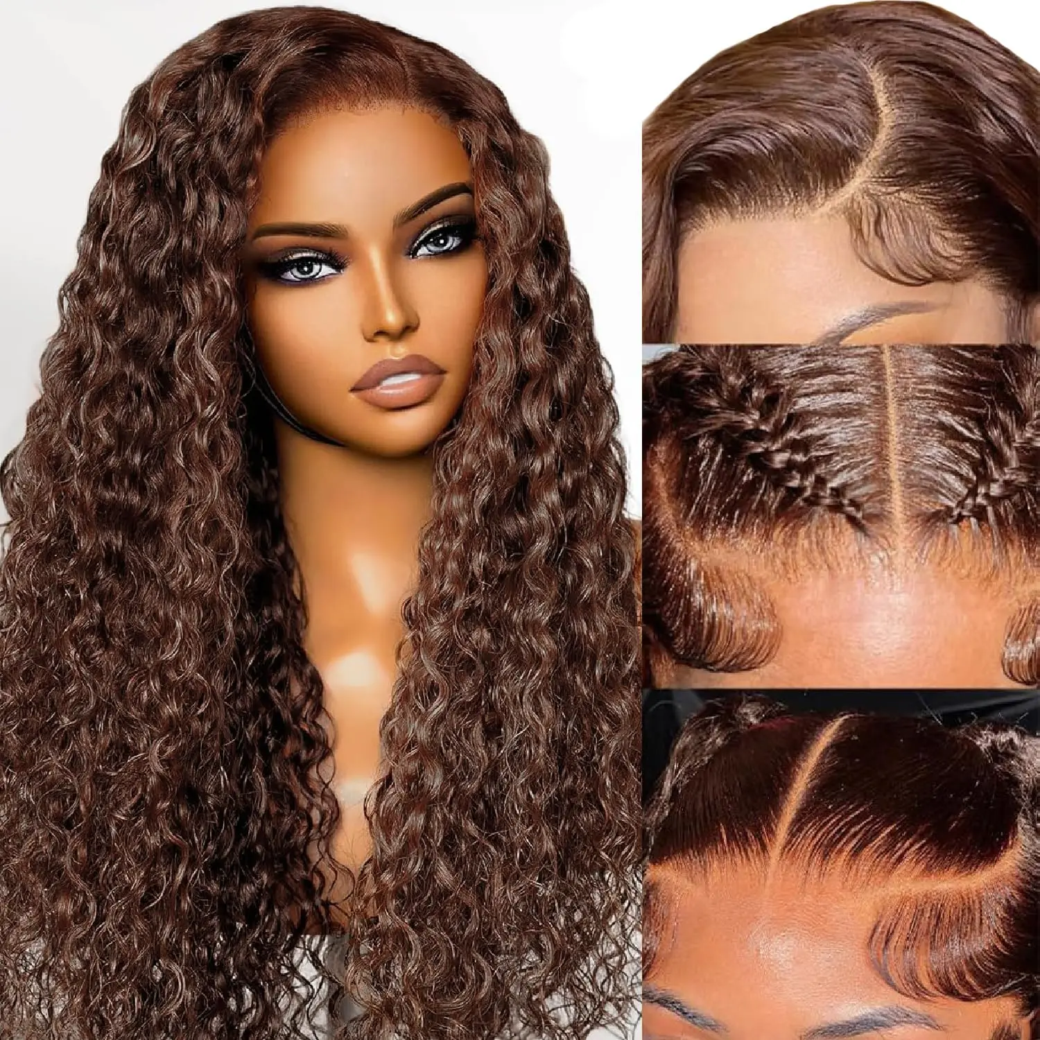 

26Inch Brown Curly Lace Front Wig Human Hair 13x4 Brown Deep Wave Wig Human Hair 150% Density Wig Human Hair