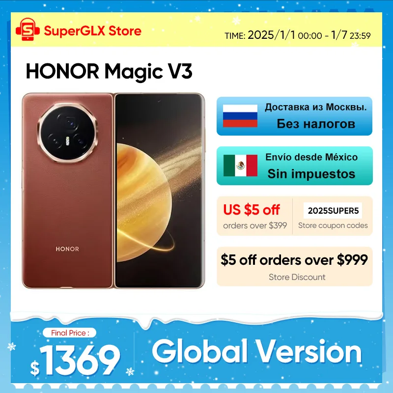 الإصدار العالمي Honor Magic V3 5G قابل للطي LTPO AMOLED شاشة 120 هرتز 7.92 بوصة 50 ميجابكسل كاميرات ثلاثية سنابدراجون 8 Gen 3 5150mAh 66W NFC