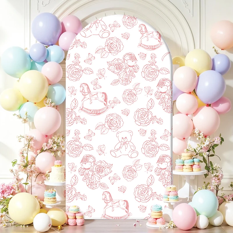 Bowknot Arch BackdropBaby Shower Girls Birthday Pink Stripe Photography Background Kids Party Decor Custom Elastic Fabric Cover