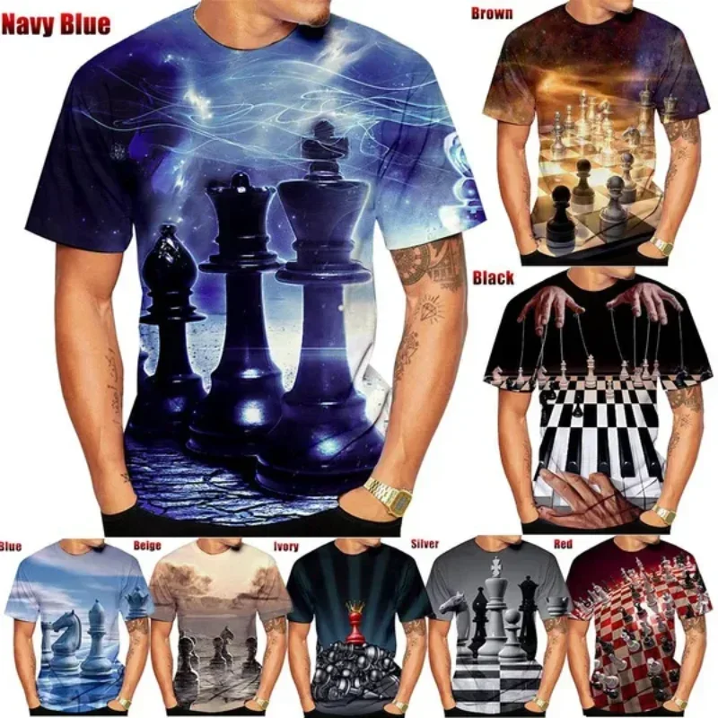 New Chess 3D Print T-shirt Fashion Men Clothing Personality Hip Hop Unisex Round Neck Short Sleeves Harajuku Oversized T Shirt