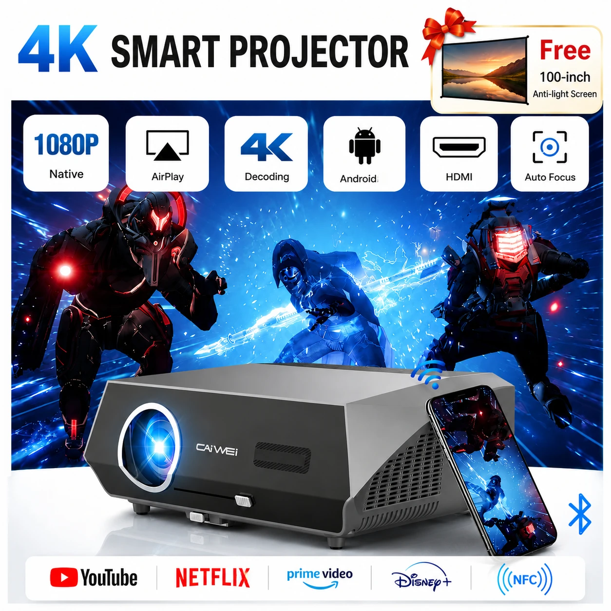 3500 ANSI 4K projektor filmowy auto focus keystone korekcja kina domowego 2.4 + 5G wifi bluetooth 1080P full hd HDR10 inteligent