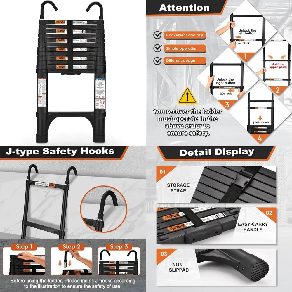 سلم تمديد خفيف الوزن من الألومنيوم بطول 12.5 قدم بسعة 330 رطل ومثبتين مثلث للاستخدام الثقيل #1