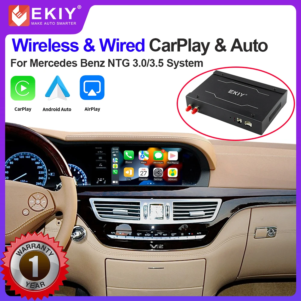 EKIY Wireless CarPlay Android Auto For Mercedes Benz NTG 3.0/3.5 System S Class W221 2006-2012 With Mirror Link AirPlay Function