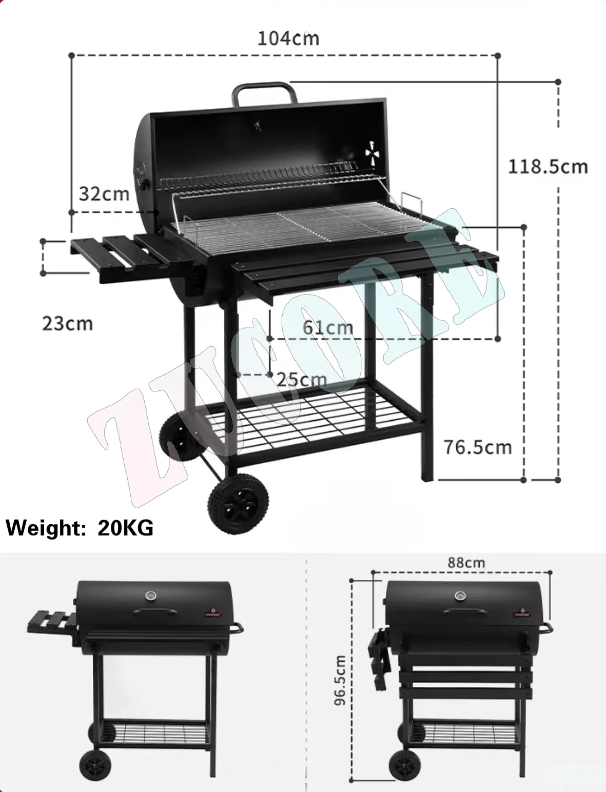 Parrilla de barbacoa doméstica, horno al aire libre de carbón, carrito de barbacoa, Control de temperatura, altura ajustable, herramienta de fiesta familiar
