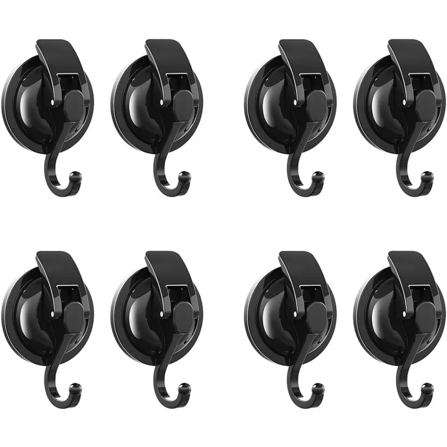 

Heavy Duty Vacuum Suction Cup Hooks Matte Black Plated Polished Super Suction for Kitchen Bathroom 8 Pack Ideal for Wet and Dry