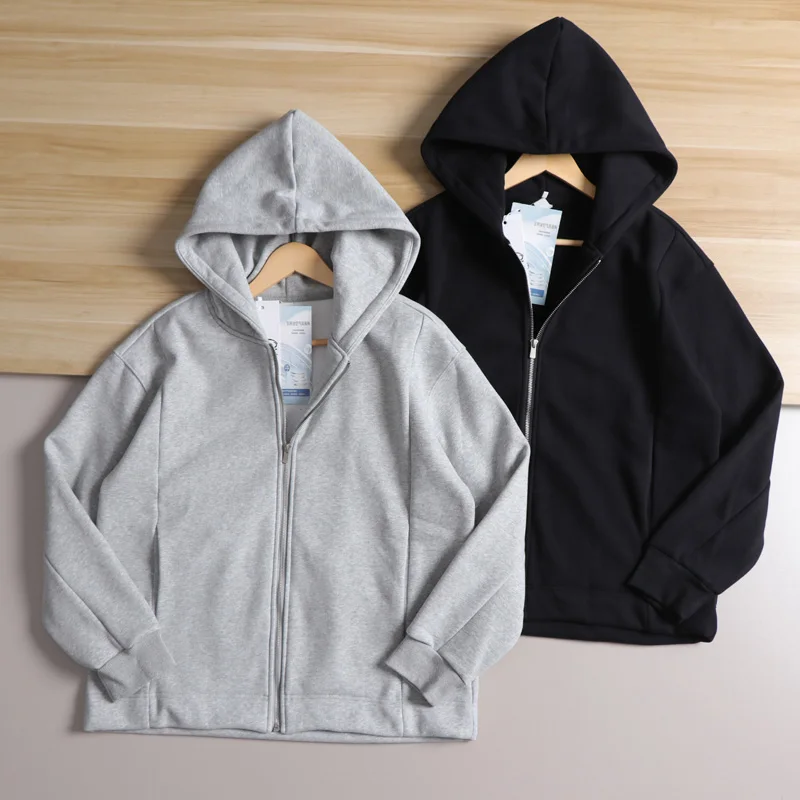 

Men's Thickened Fleece Hooded Open Cardigan Jacket Air Layer 600G High Grammage Autumn Winter Coat Youth Straight Cut Modern ...