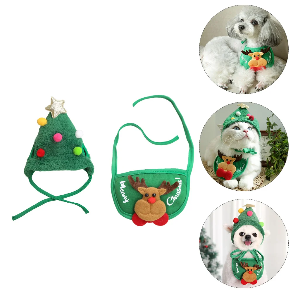 

1Set Christmas Pet Bib Hat Xmas Pattern Saliva Towel Lightweight Dog Cat Dressing Supplies Party Decor Xmas Pattern Pet Bib