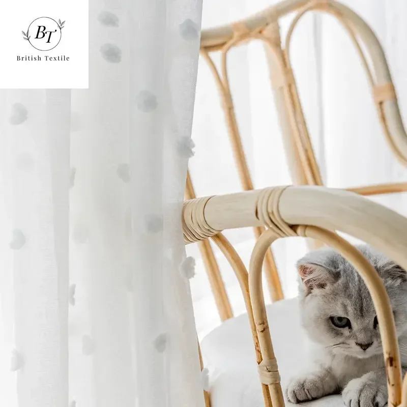 

Modern Curtains for Living Dining Room Bedroom Three-dimensional Window Screen Nordic Simple White Wave Point Tulle