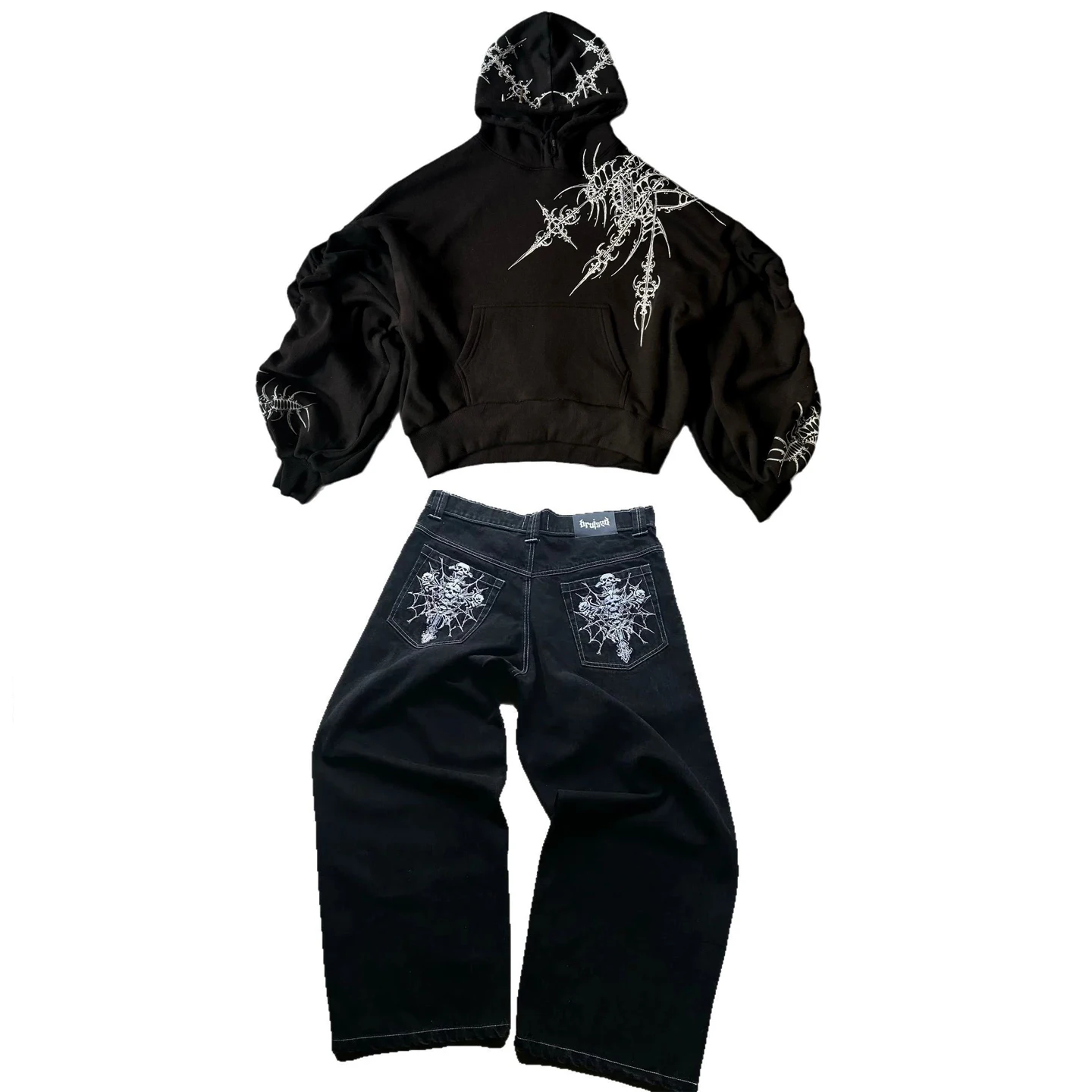 Neue Y2K Streetwear Jeans Amerikanische Straße Kleidung Herren Damen Harajuku Schädel Gerade Breite bein Hosen Hip-hop Casual Hoodie top