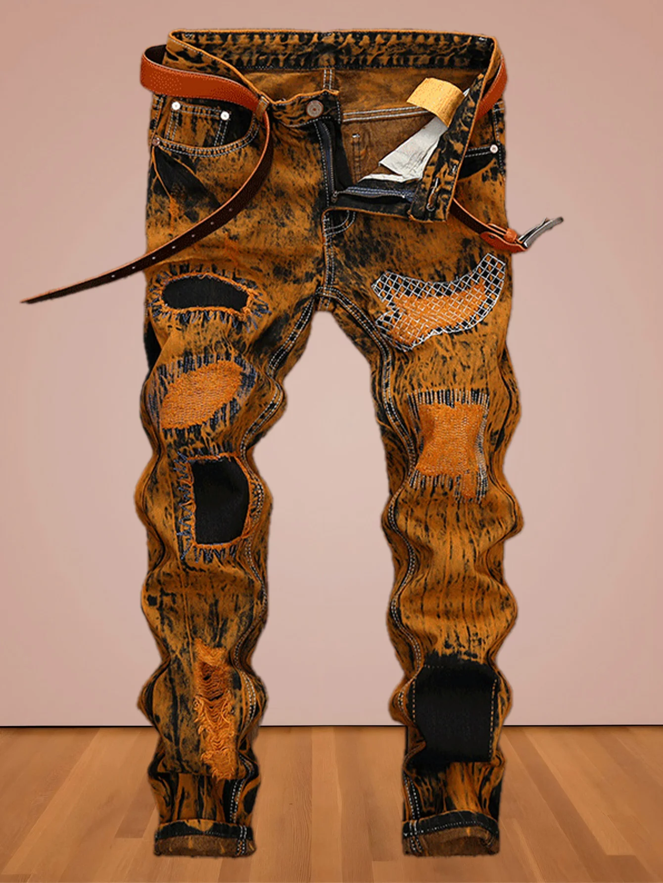 

American youth pop hole personality makes old straight jeans for men.