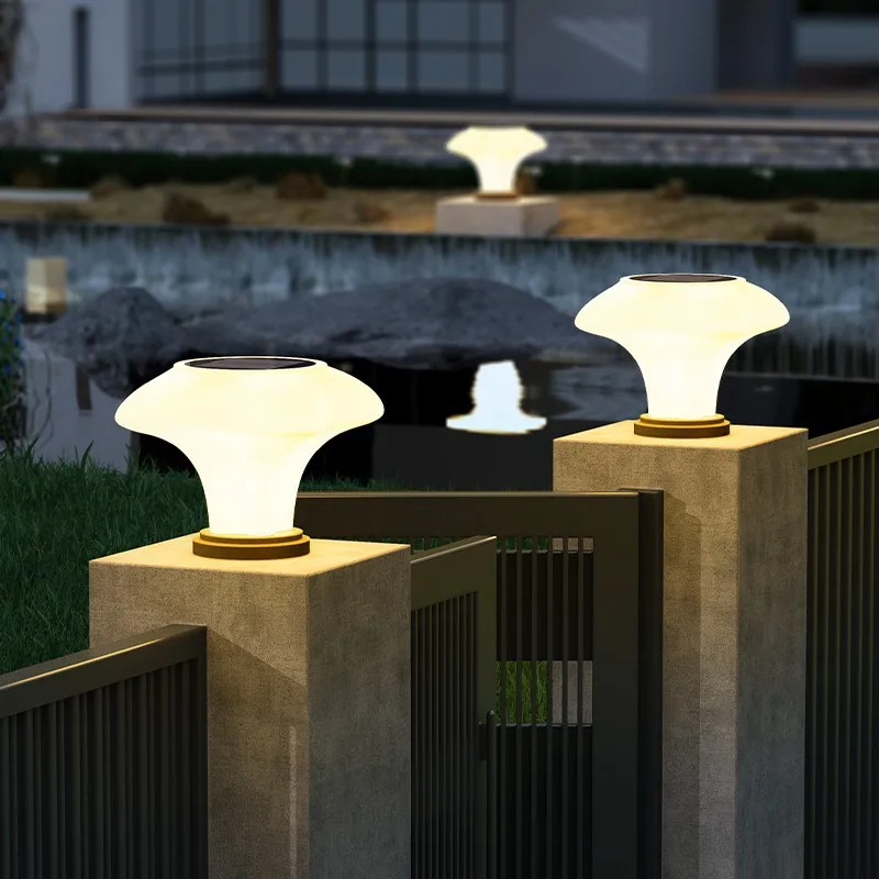 

Solar Pillar Lights Outdoor Waterproof LED Wall Lamp Home Decor Villa Modern Gate Garden Lighting Solar Energy Super Bright Door