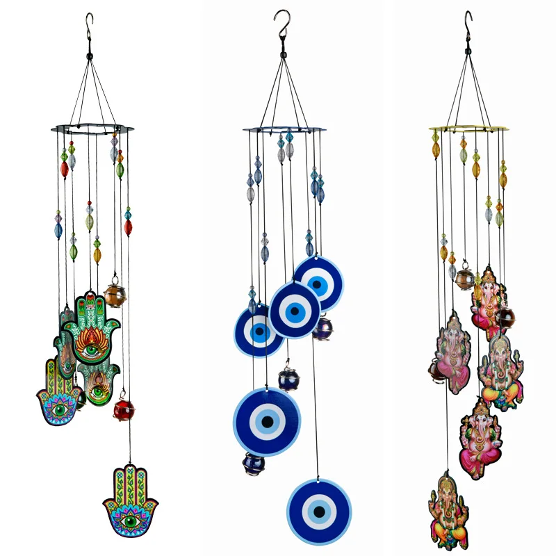 

Fatima Palm Lotus Mandala Nazar Boncuğu Demon Eye Metal Crystal Ball Wind Chimes Amulet Eliminate Doom Feng Shui Hanging Decor