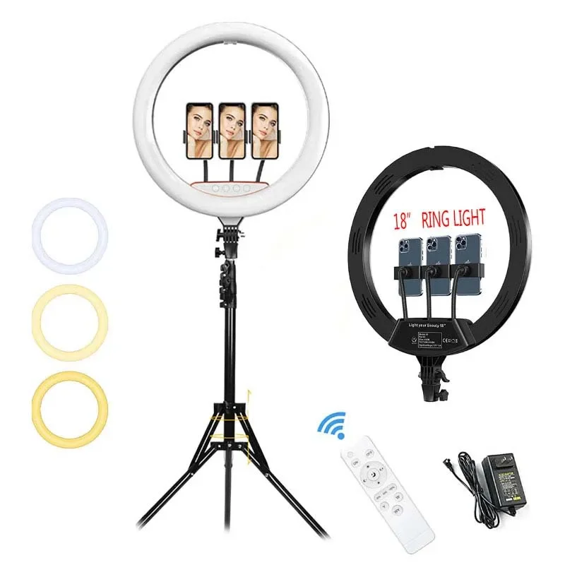 Popular led ring light 18 inch 3color selfie beauty light circular photography light For YouTube TikTok Video Live Phone Holder