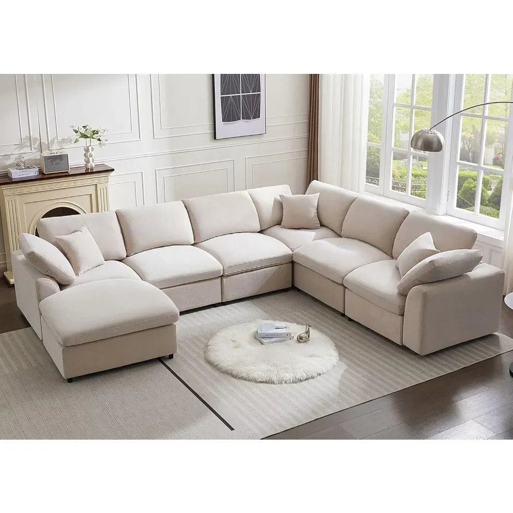 Modular Sectional Sofa Modern Oversized Chenille Cloud Couch with Movable Ottoman 7 Seater L-Shaped Sofas Comfy Couches