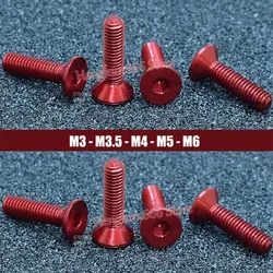 M3 M3.5 M4 M5 M6 Aluminum Alloy Flat Head Socket Cap Screw Red Anodized Countersunk Head Allen Bolts Hex Drive DIN 7991