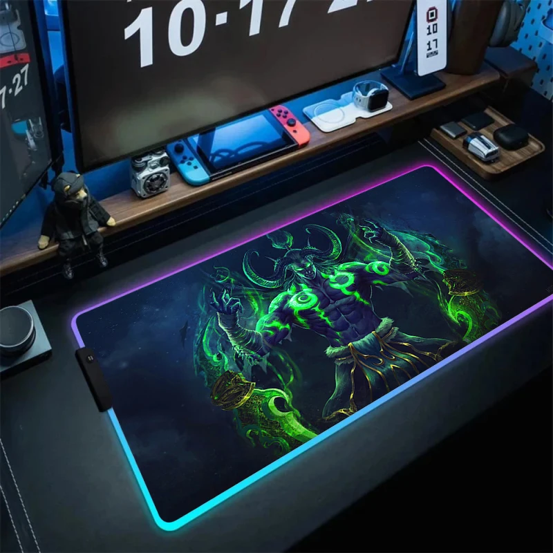 LED Light Desk Mat Xxl Computer Mousepad W-world of Warcraft 80x30 Backlight Keyboard Accessories Cool Gaming RGB Mouse Pad Pc