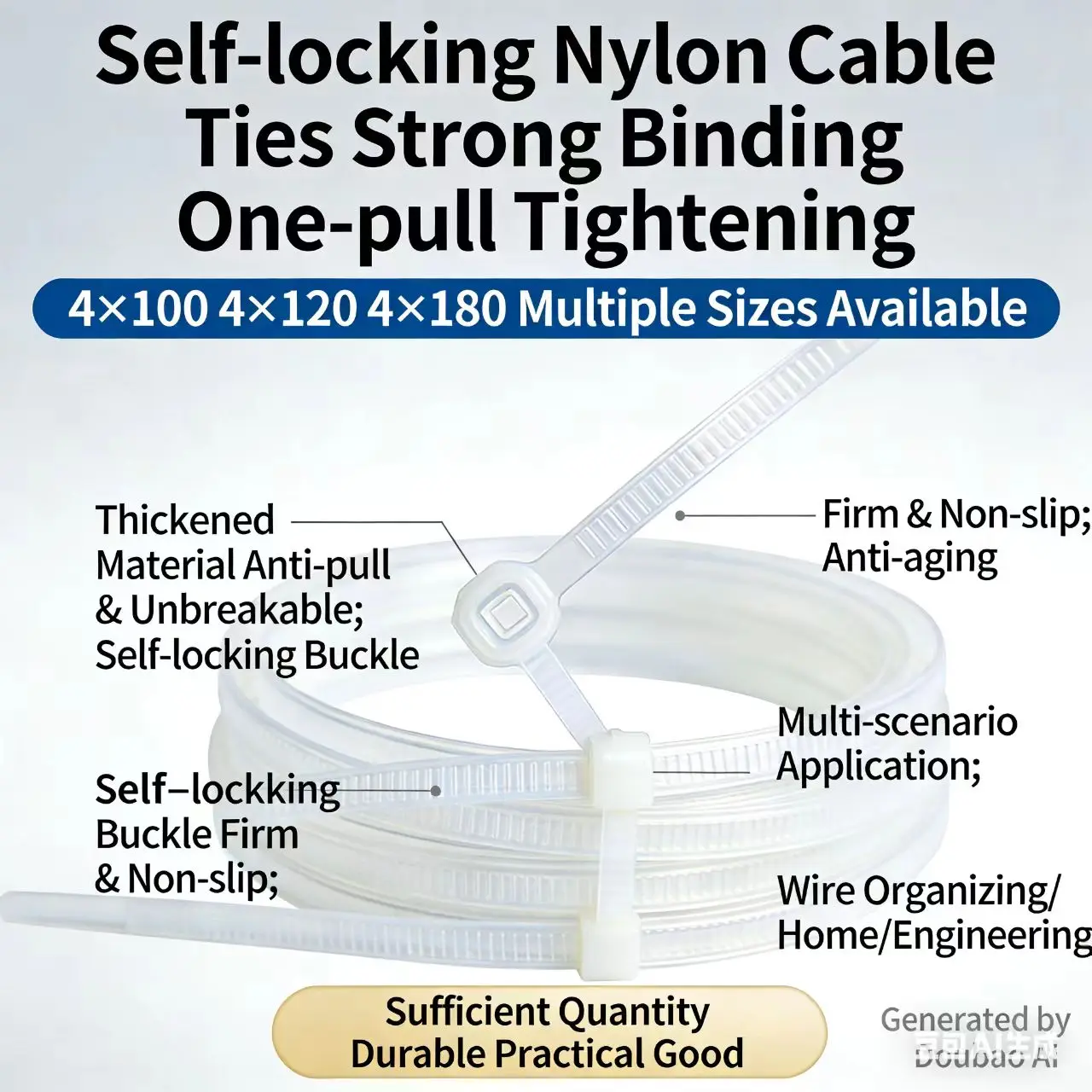 

100 PCS Self-locking plastic nylon tie 100 PCS black cable tie fastening ring cable tie zip wraps strap nylon cable tie set