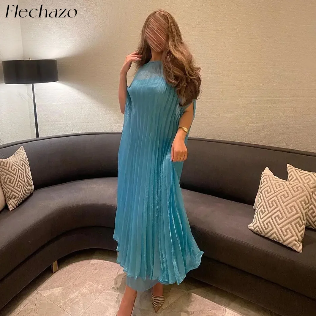 

Flechazo Blue Evening Dresses Two Pieces Pleated Sleeveless Ankle-Length Formal Party Dress For Women 2024 robes de soirée