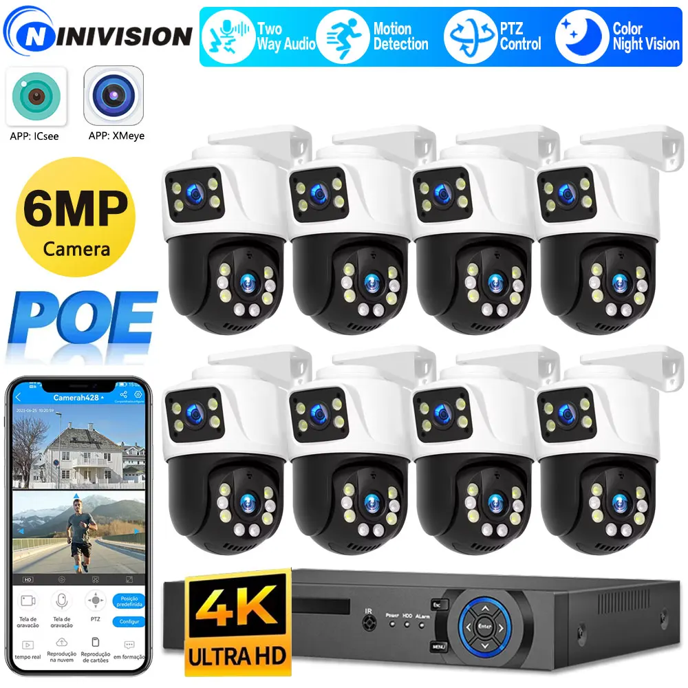 H.265 10CH POE NVR Kit Ourdoor Wateproof Dual Lens POE PTZ IP Camera Security System 2 Way Audio 4K CCTV Video Surveillance Kit