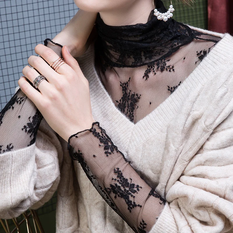 

Сексуальный женский топ с высоким воротником и кружевом, облегающий, для ношения под одеждой, осень 2025, для молодых женщин