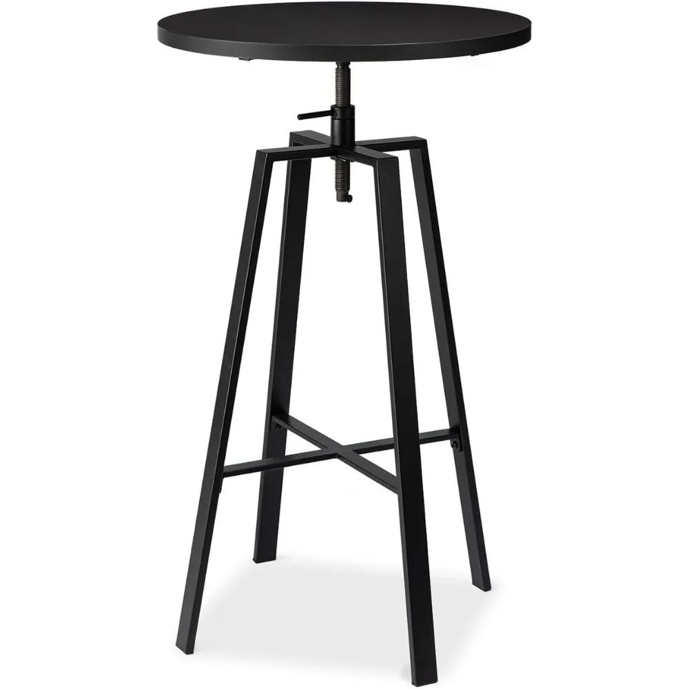 

Industrial Round Pub Table Height Adjustable, 37.00-42.00" H Bar Table with Black Oak Veneer Top and Black Steel Base for Dining