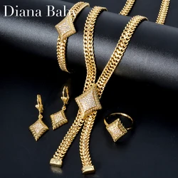 Bohemia 4pcs Luxury Dubai earrings 14k Gold Plated Bracelet Zircon Necklace Wedding Bride ring jewelry Sets For Women Gift