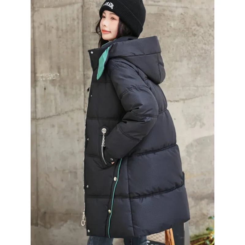 Winter oversized dames dons katoen losse pasvorm halflange broodjas ritssluiting lang pure kleur
